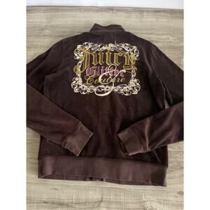 Juicy Couture Velour Y2K Zip-Up Tracksuit Jacket - Brown-Size Y-XL/A-Small